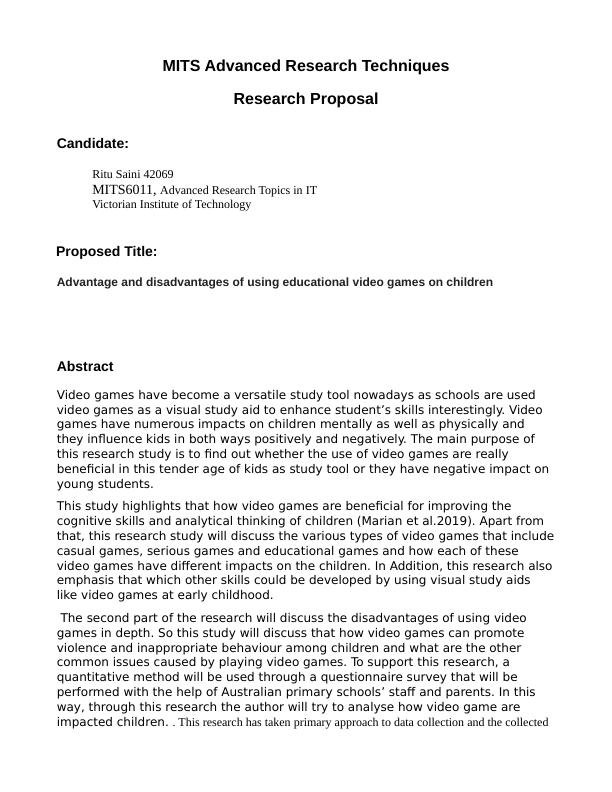 MITS Advanced Research Techniques Research Proposal 2022