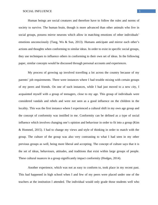 research paper for social influence