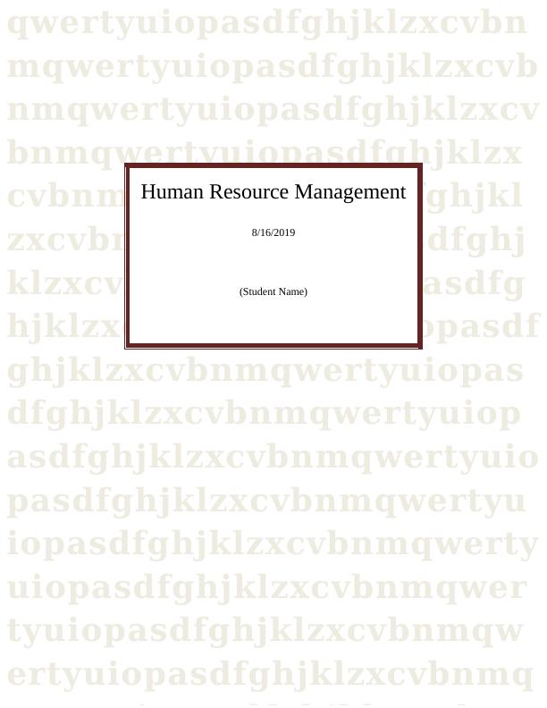 human resource department assignment