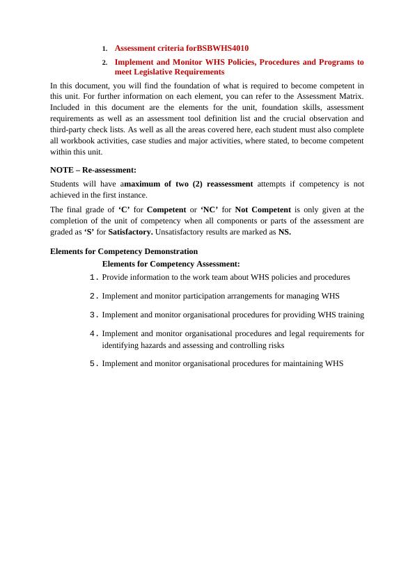 Assessment Criteria For Bsbwhs