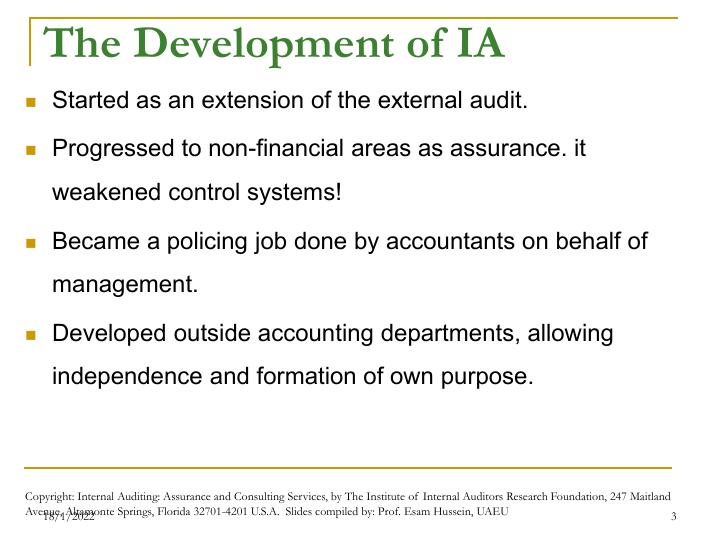 Chapter 1 Introduction To Internal Auditing Copyright: Internal