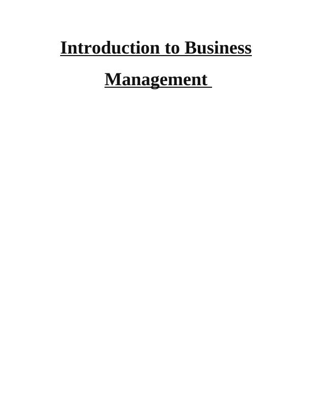 Introduction to Business Management - Desklib