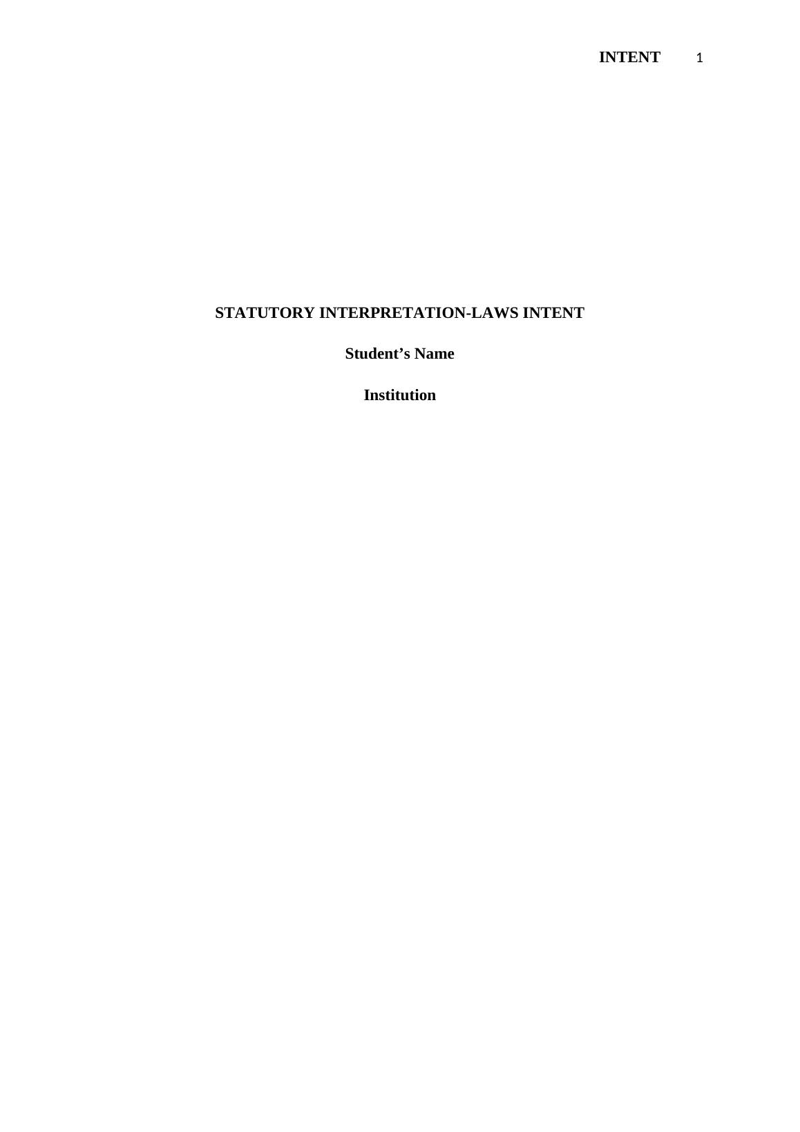 Statutory Interpretation Seeking the Intention of the Law