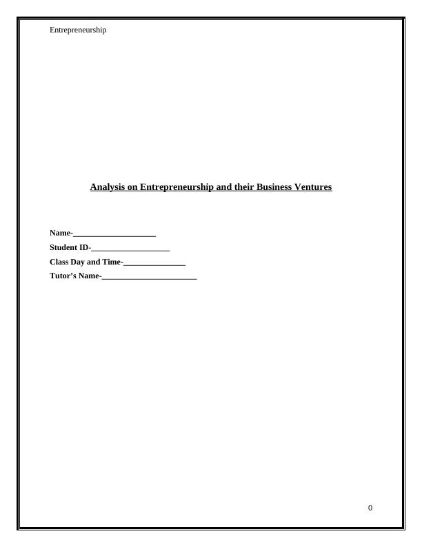 Analysis on Entrepreneurship and their Business Ventures_1