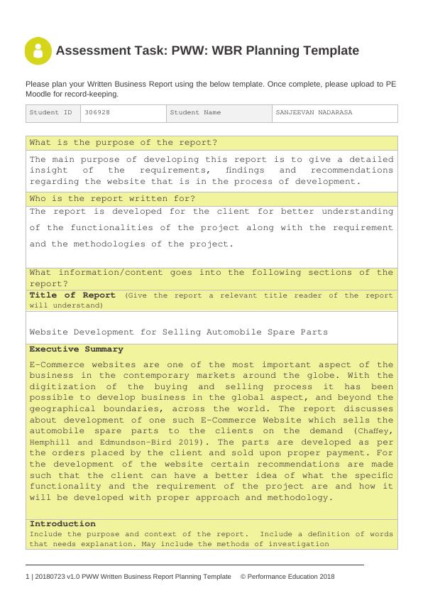 site Development For Selling Automobile Spare Parts Report