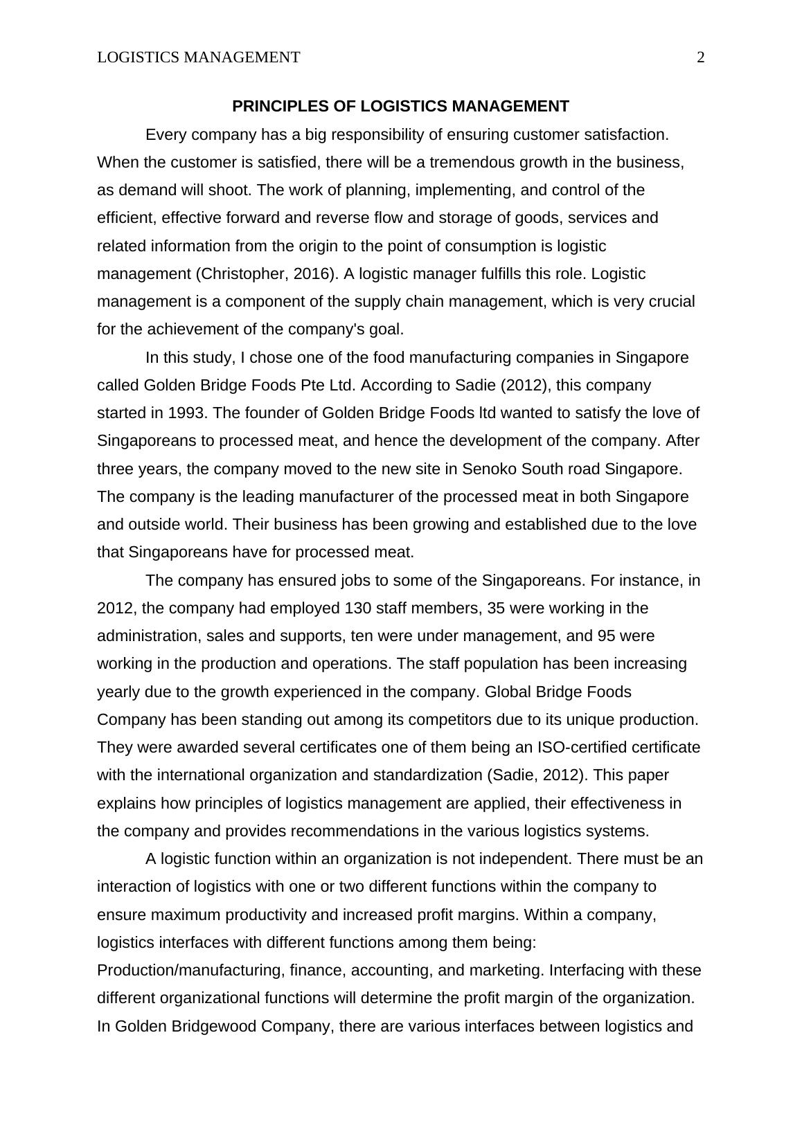 Report on Principles of Logistics Management_2