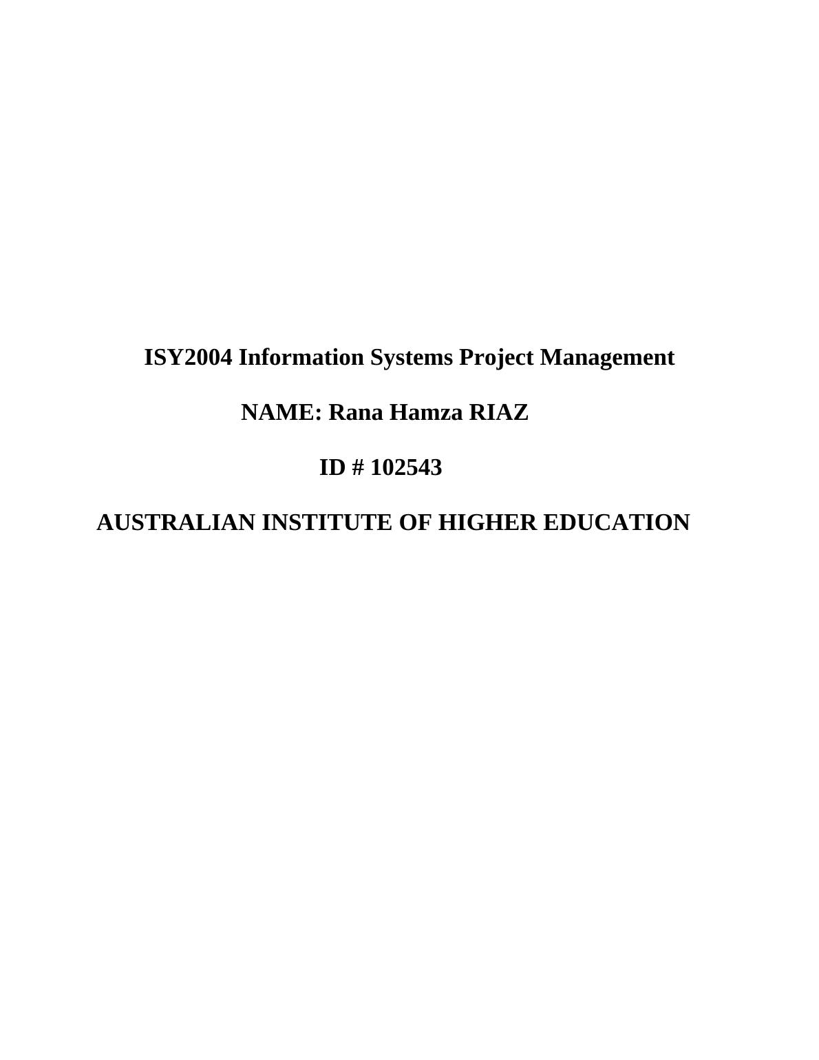 ISY2004 Information Systems Project Management Assignment_1