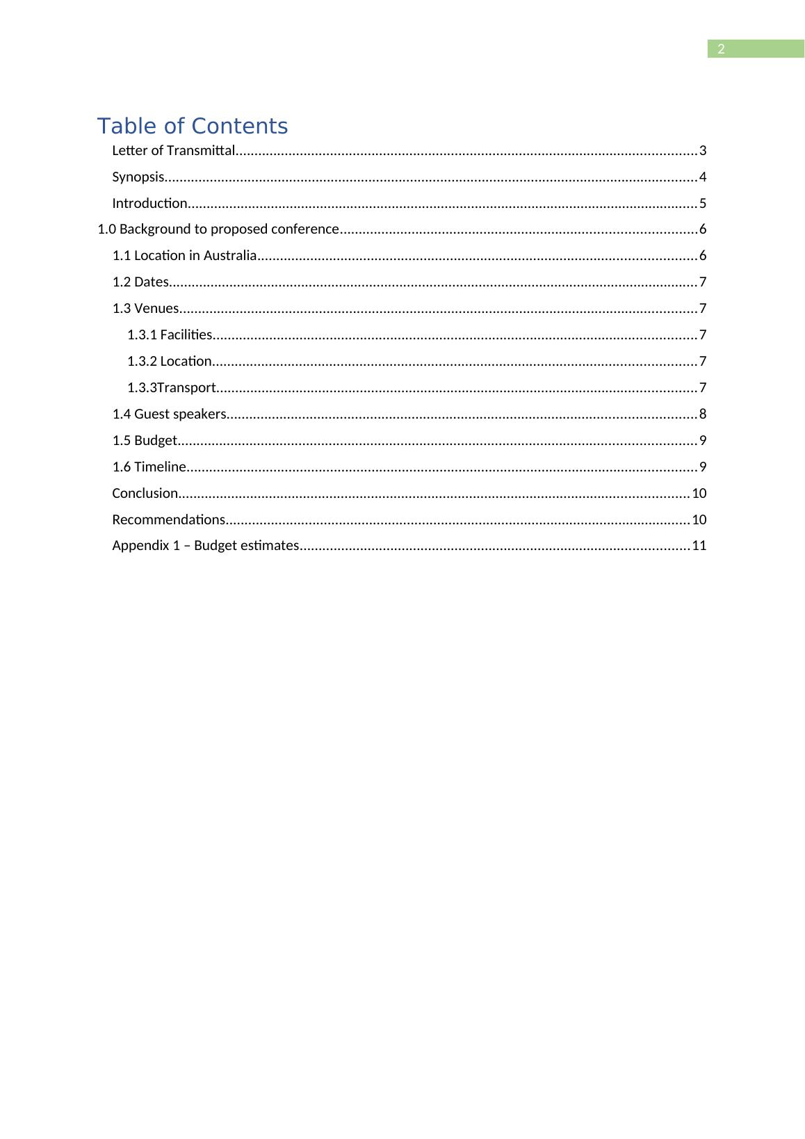 1. 2. Table Of Contents Letter Of Transmittal.