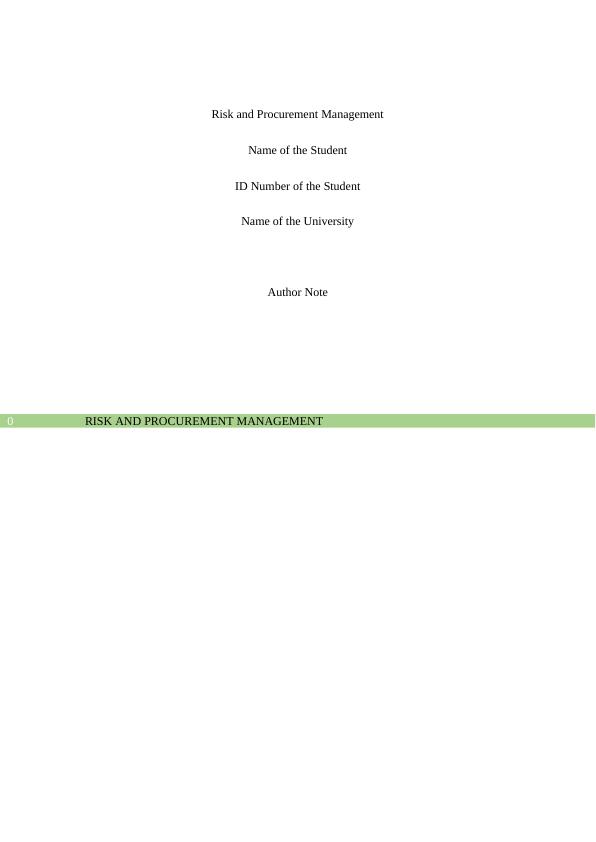 Risk and Procurement Management Assignment_1