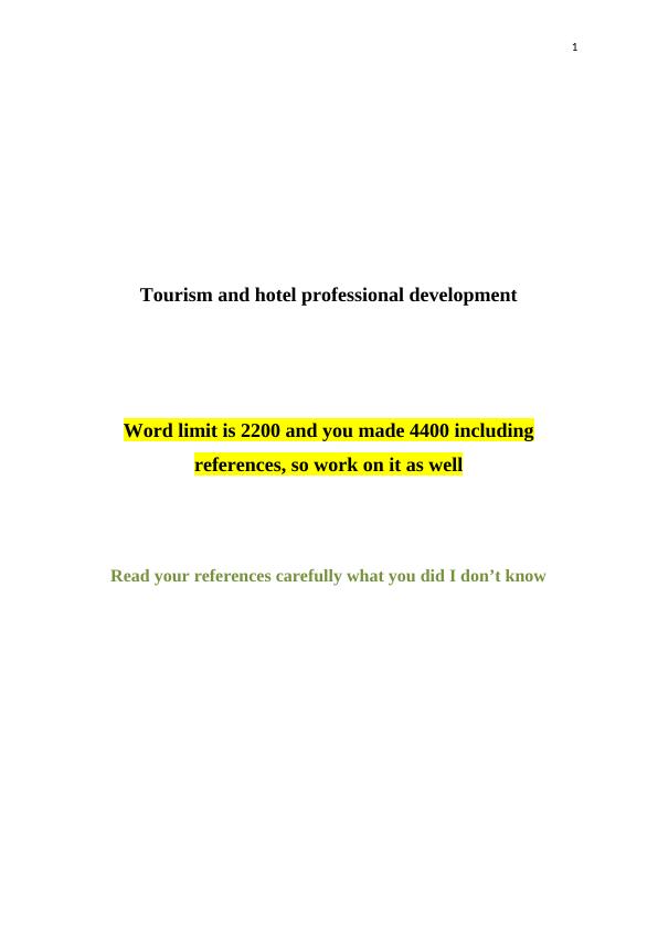 Tourism and Hotel Professional Development Report_1