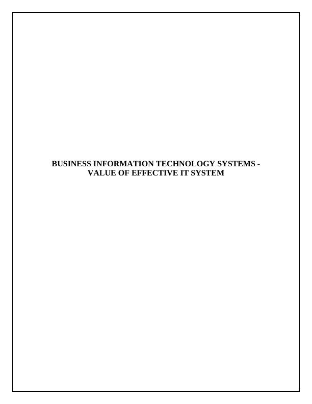 Business Information Technology Systems Assignment Solution_1