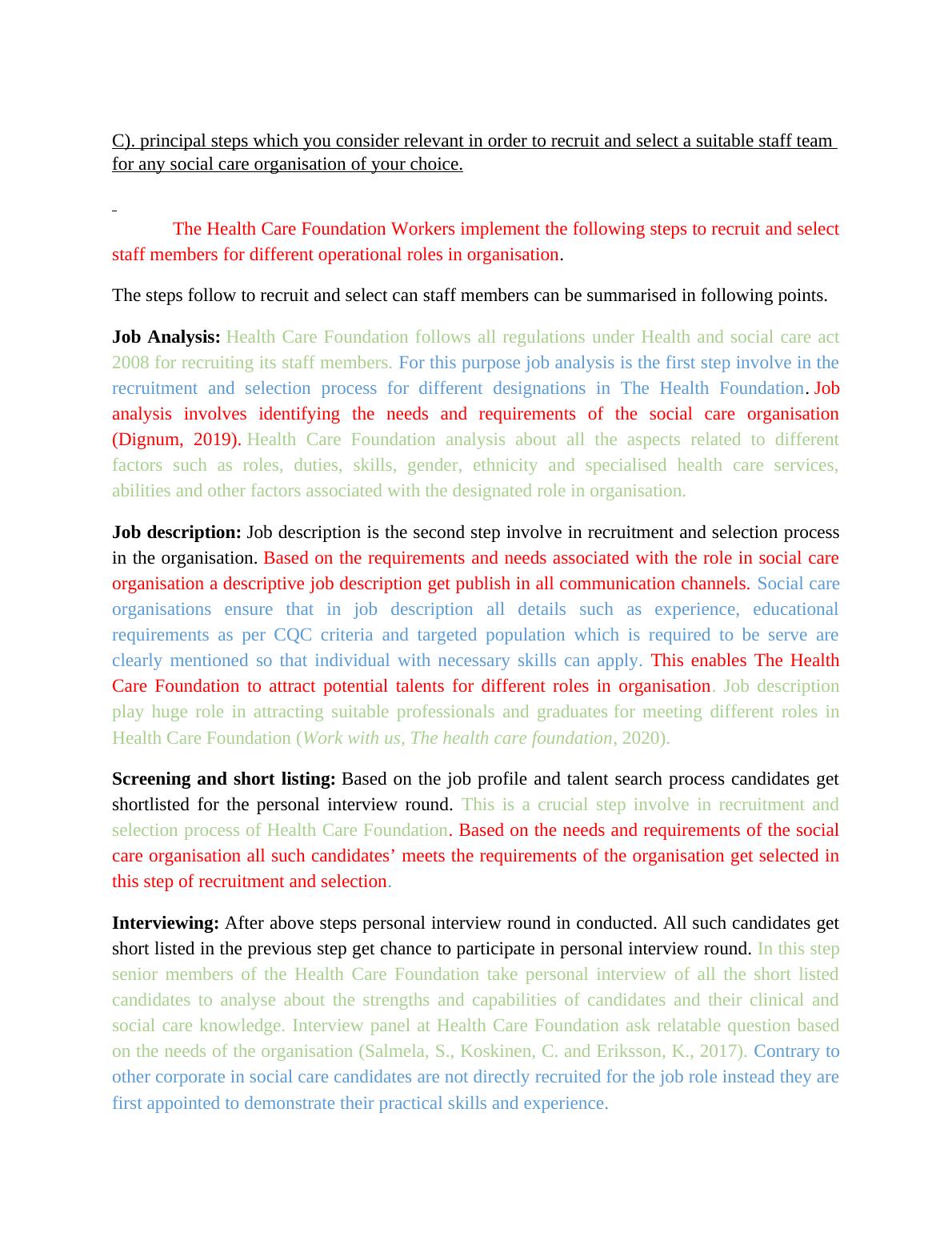 Recruitment and Selection Process for Social Care Staff