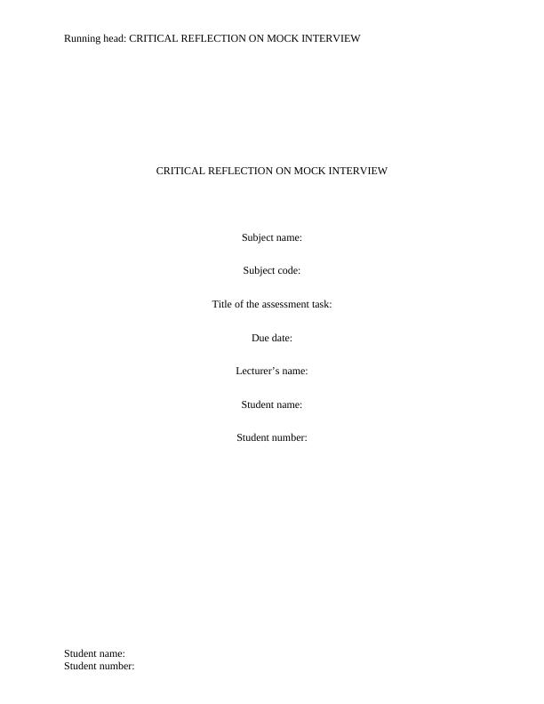 Critical Reflection on Mock Interview_1