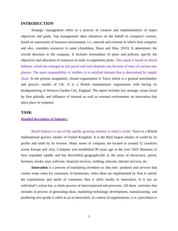 Report on Strategic Analysis of Retail Industry : Assignment_3