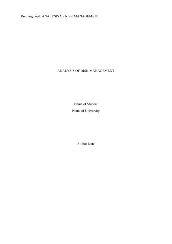 Analysis of Risk Management_1