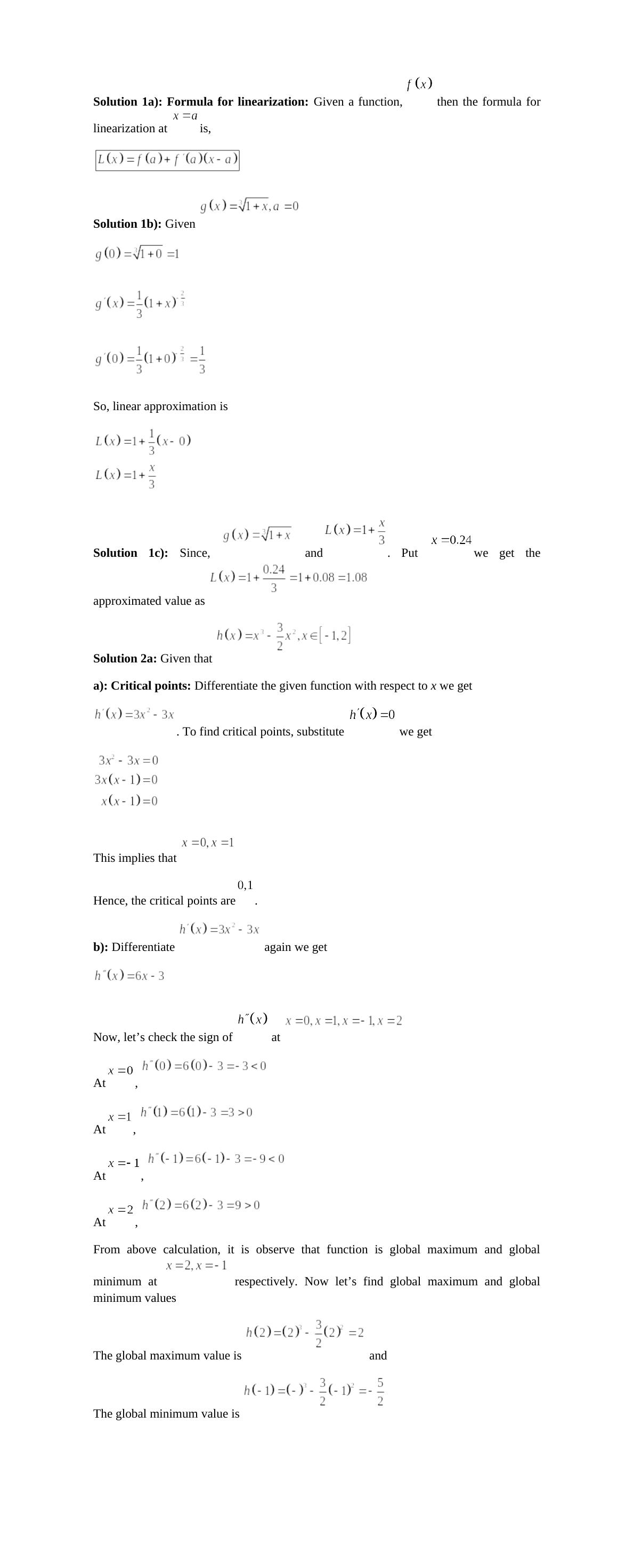 Solution 1a): Formula For Linearization: Given A Function,