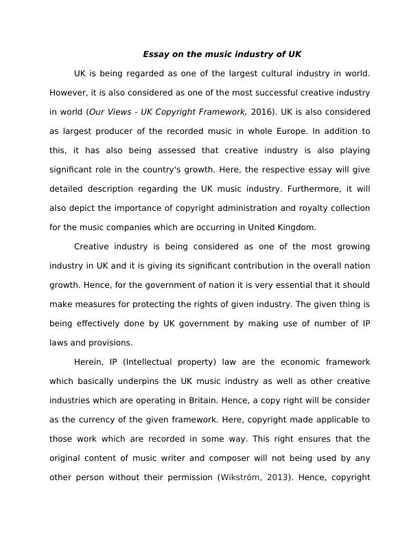 Essay on The Music Industry of UK