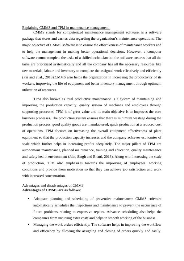 CMMS and TPM in maintenance management