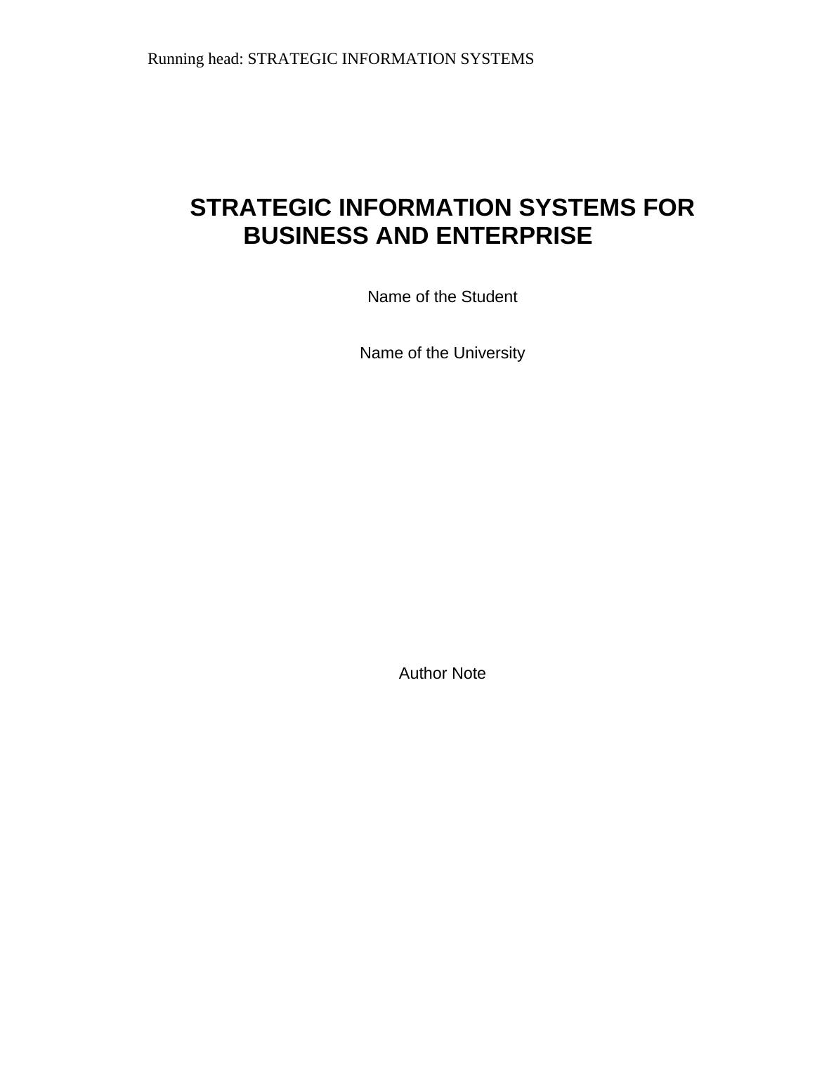 Strategic Information Systems for Business and Enterprise_1
