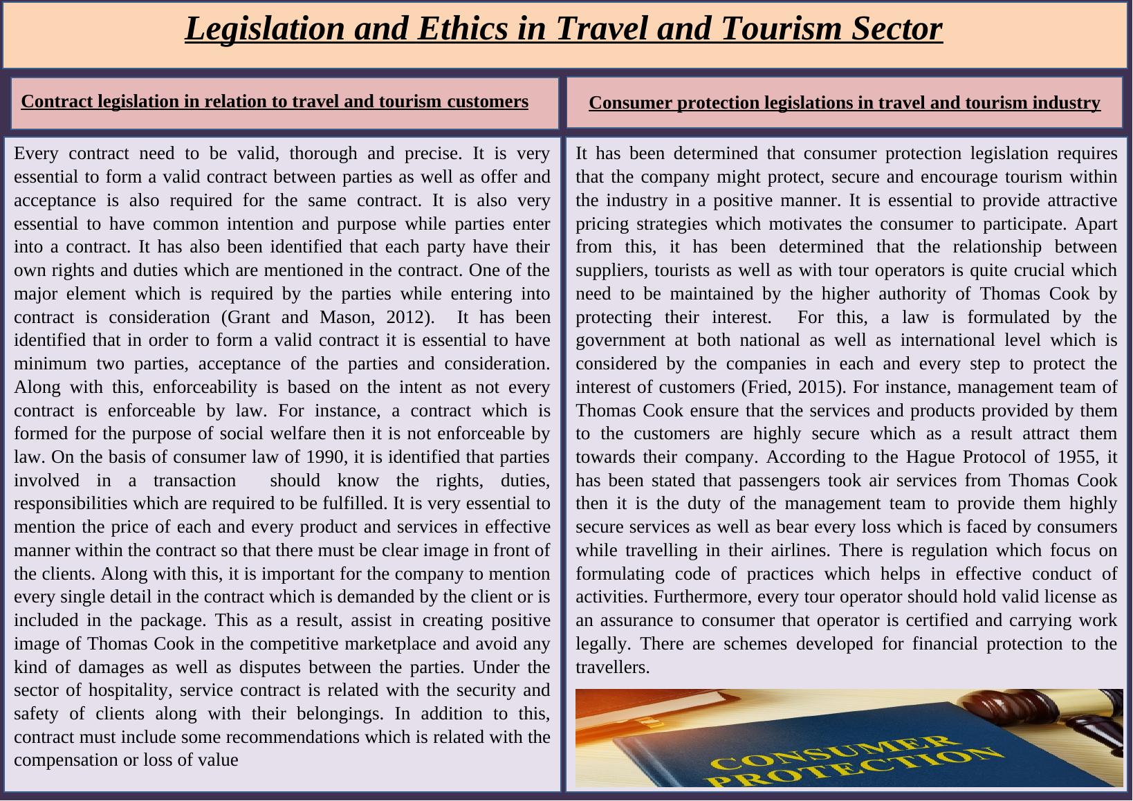 Contract legislation in relation to travel and tourism customers