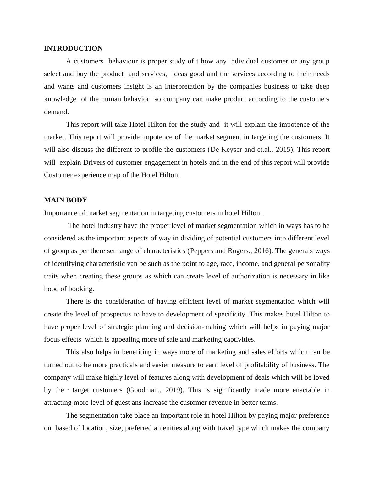 Importance of Market Segmentation in Targeting Customers in Hotel Hilton