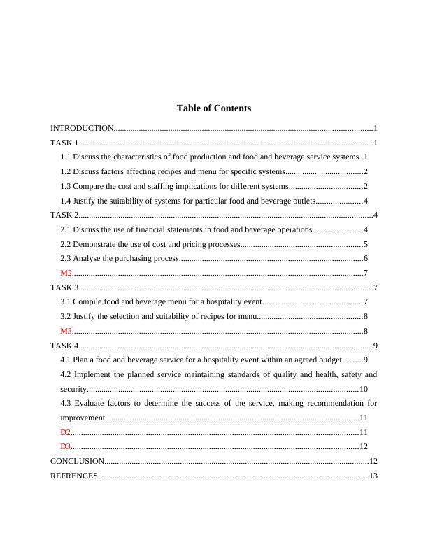 Food & Beverage Operations Management : Report