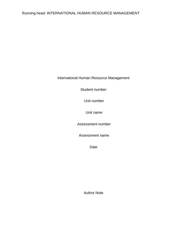 MGT307 International Human Resource Management (HRM) Assignment_1