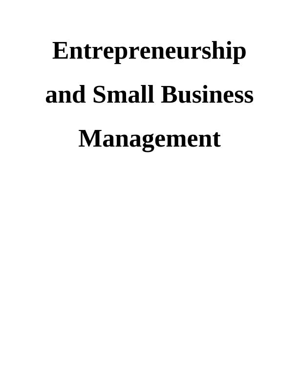 Entrepreneurship and Small Business Management : Wiser Company_1