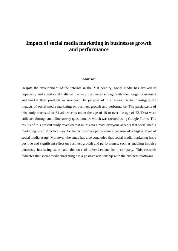 Impact of social media marketing in businesses growth and Performance Assignment 2022_1