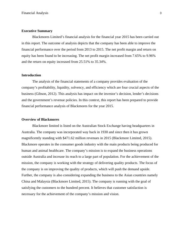 Financial Analysis Report ( ACCT6010 ) | Blackmores Limited_3