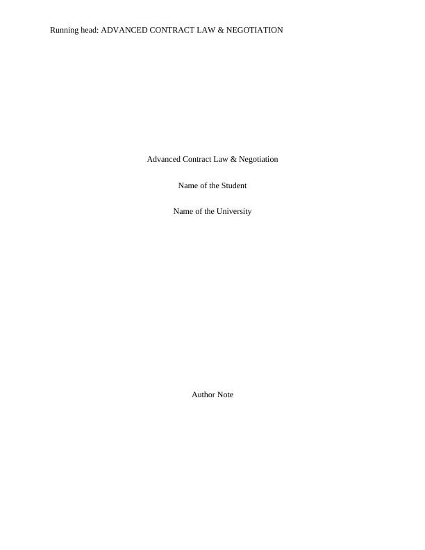 Advanced Contract Law & Negotiation Assignment_1