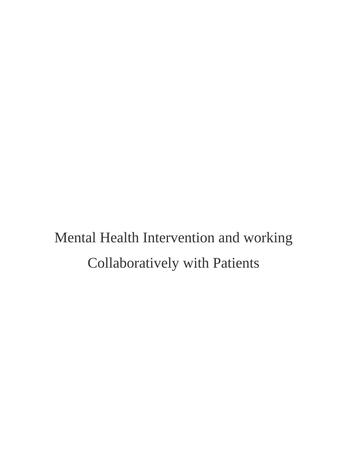 Mental Health Collaborative Assignment