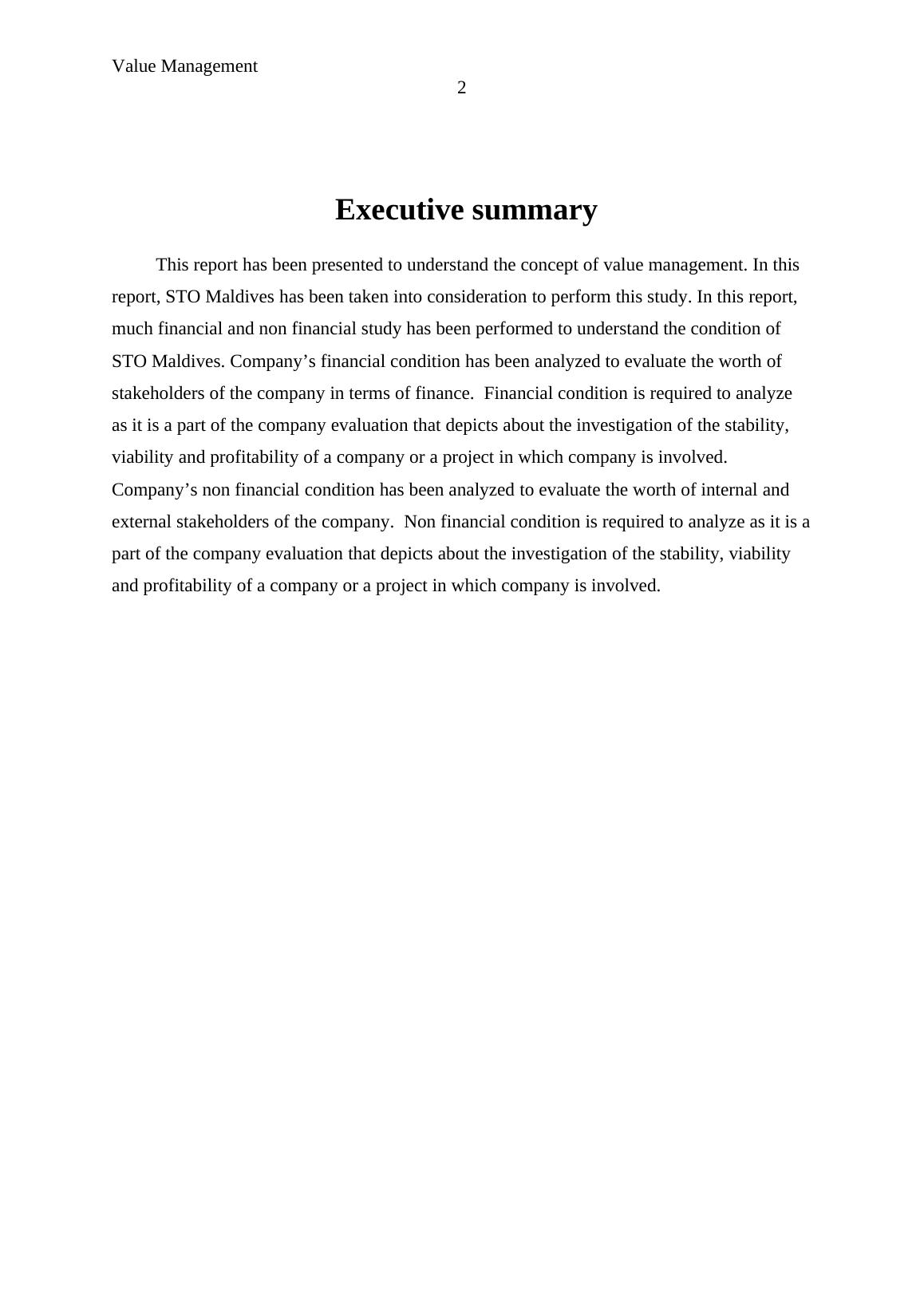 Value Management Executive Summary: A Study of STO Maldives_2