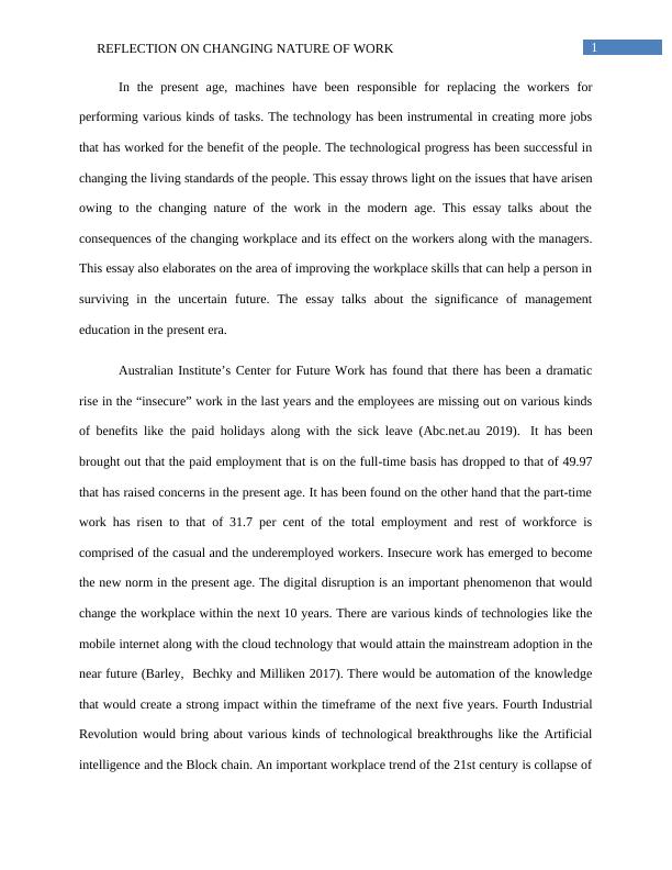 Reflection On Changing Nature Of Work Essay 2022_2