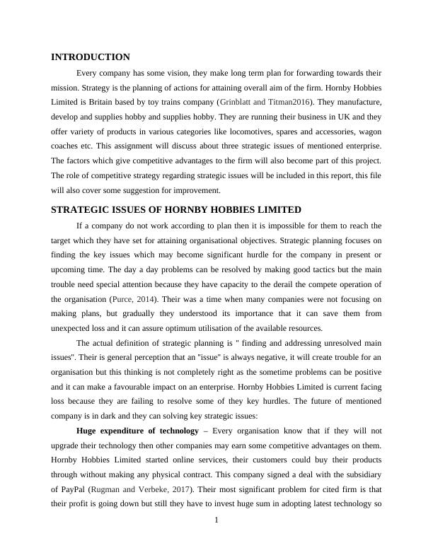 Corporate Strategy Assignment: Hornby Hobbies Limited_3