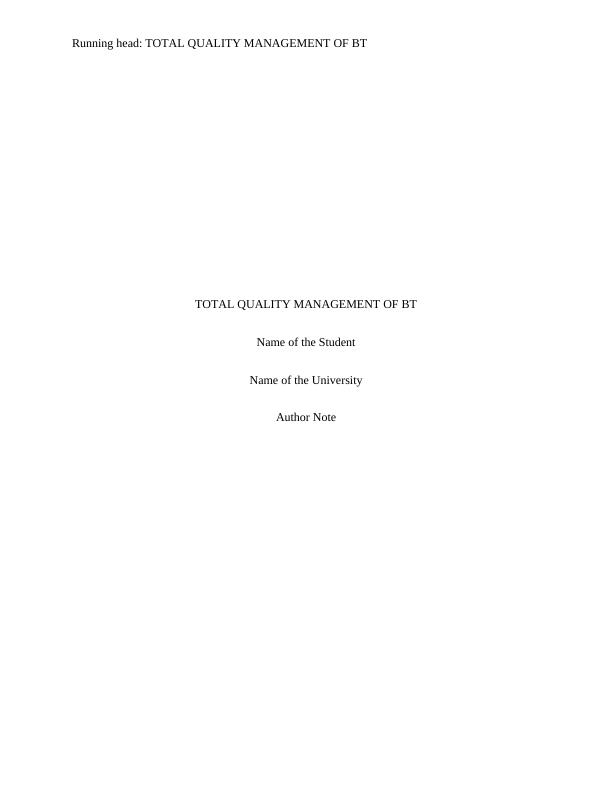 Total Quality Management (TQM) of BT_1
