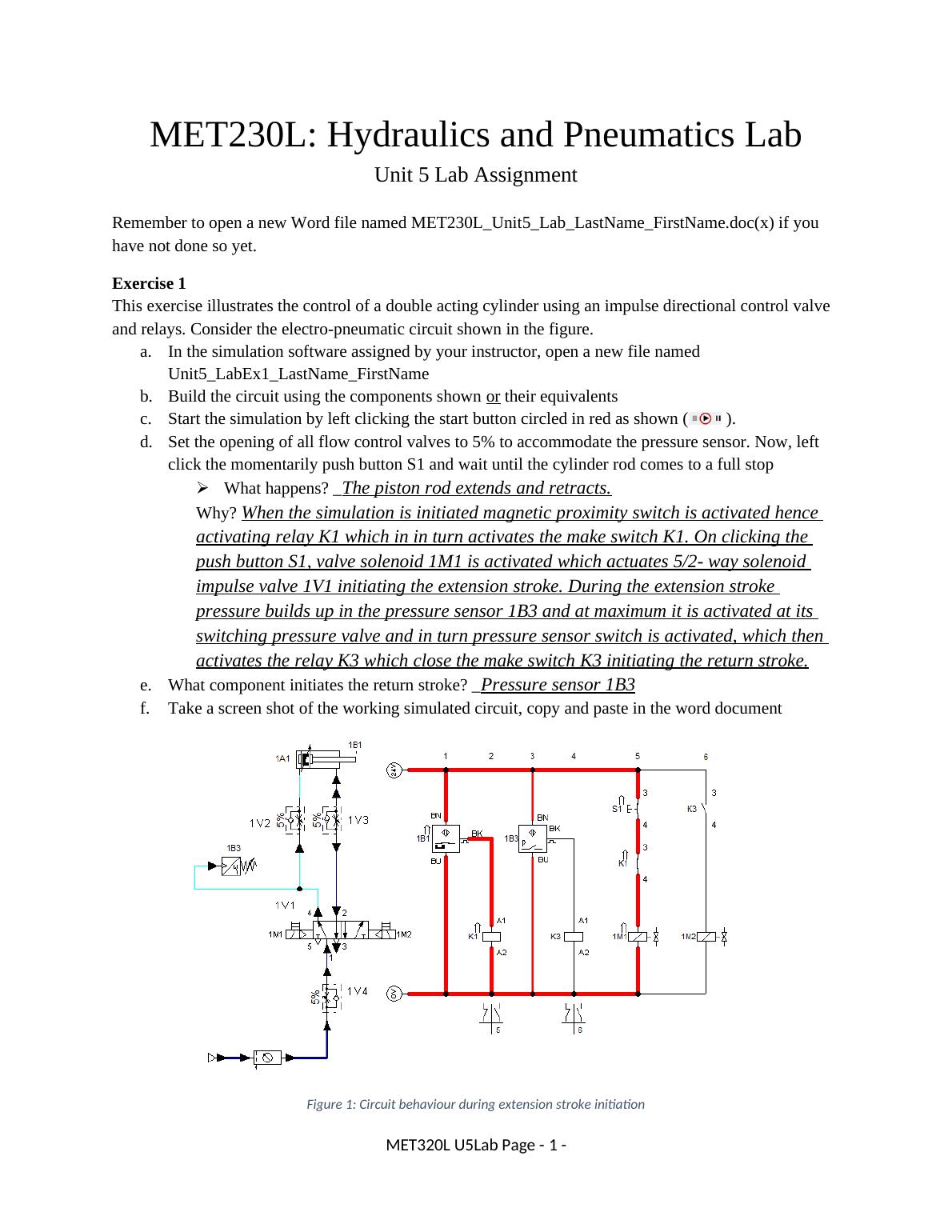 MET230L Hydraulics and Pneumatics Lab Assignment 2022