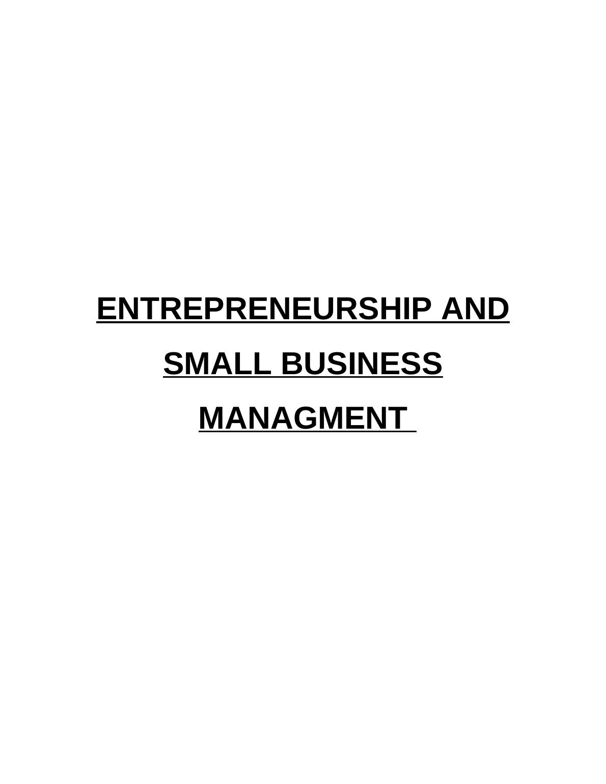 Entrepreneurship & Small Business Management