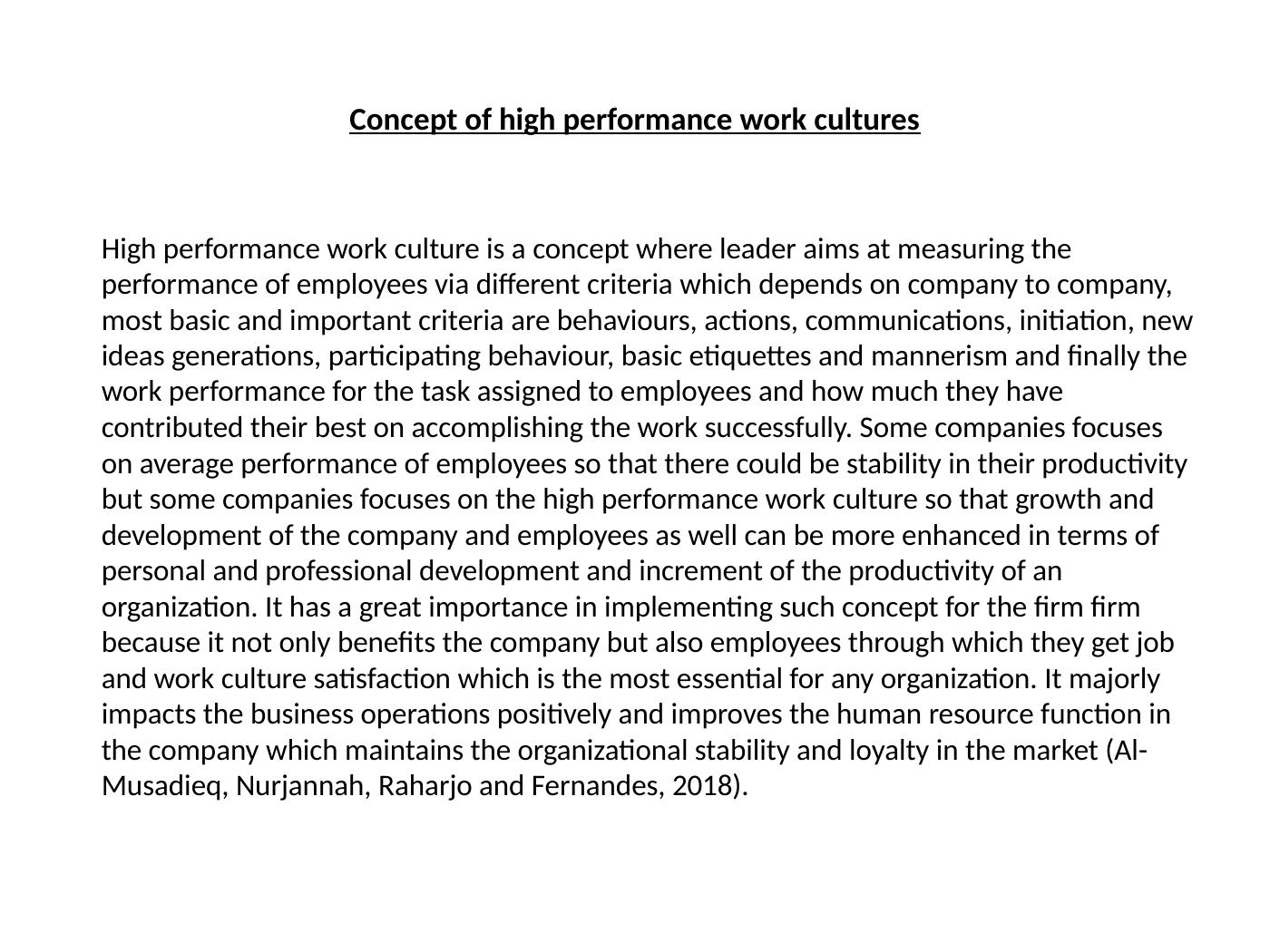 Value Of High Performance Work Culture