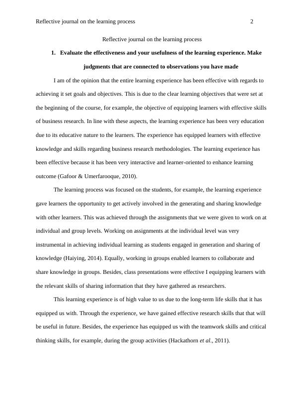 ENGR 10004 - Reflective Journal on the Learning Process_2