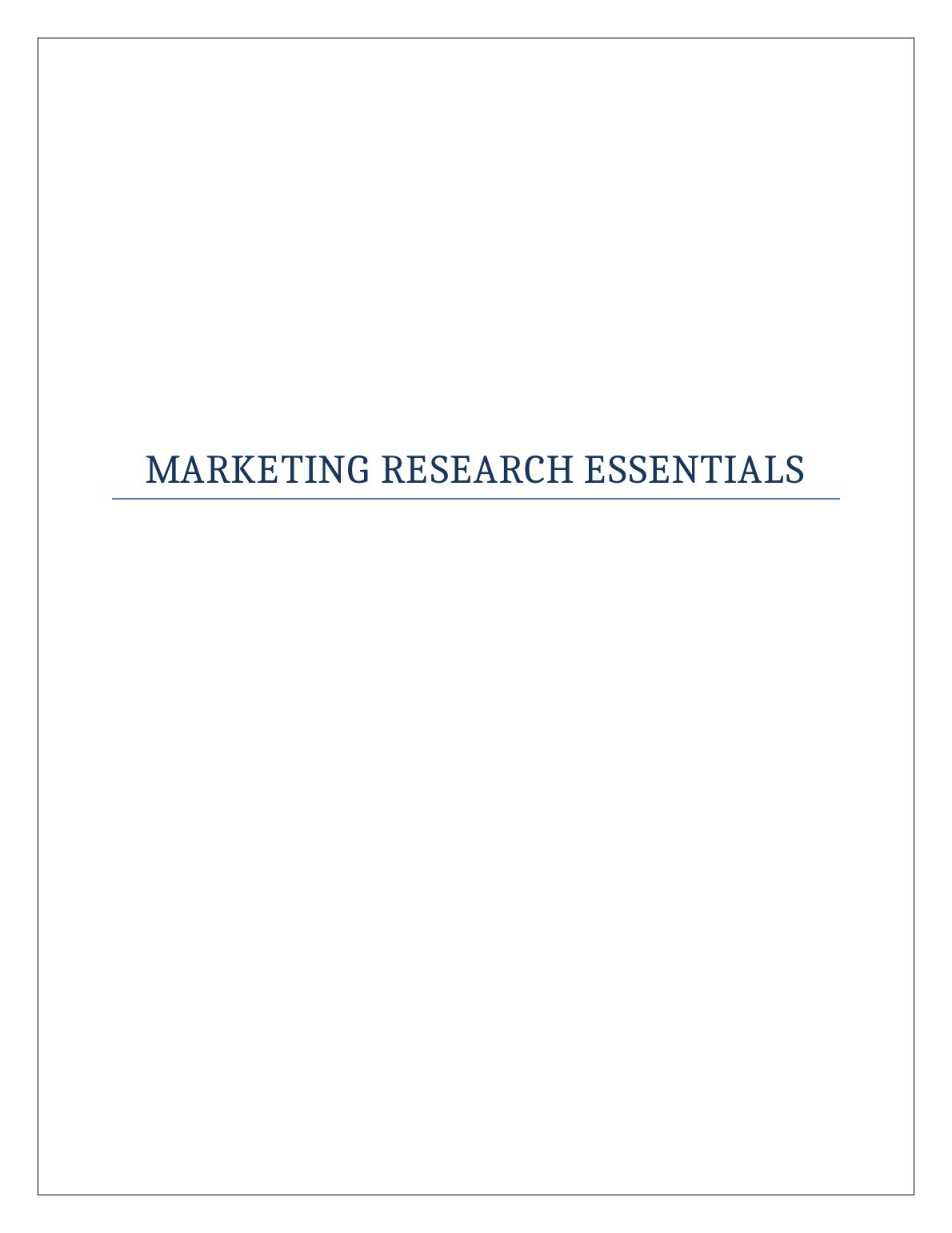 Marketing Research Essentials : Assignment_1