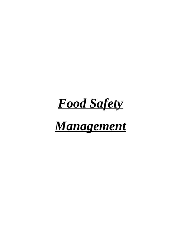 Food Safety Management -  Zizzi Restaurant Assignment_1