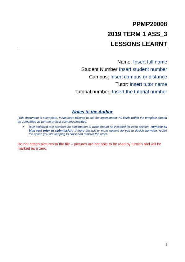 Lessons Learnt in PPMP20008_1