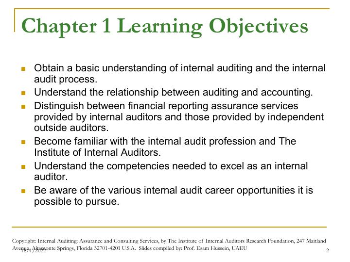 Chapter 1 Introduction To Internal Auditing Copyright: Internal