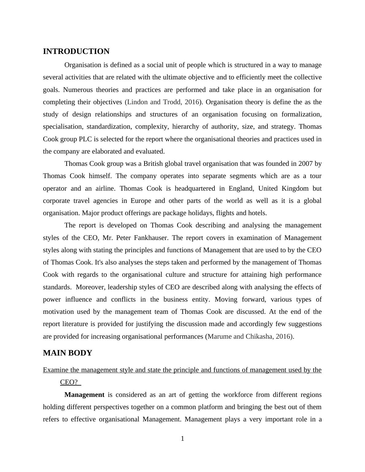 Organisational Theory and Practice at Thomas Cook: Management Style ...