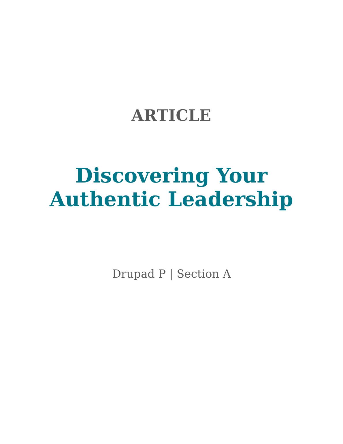 Discovering Your Authentic Leadership Pdf