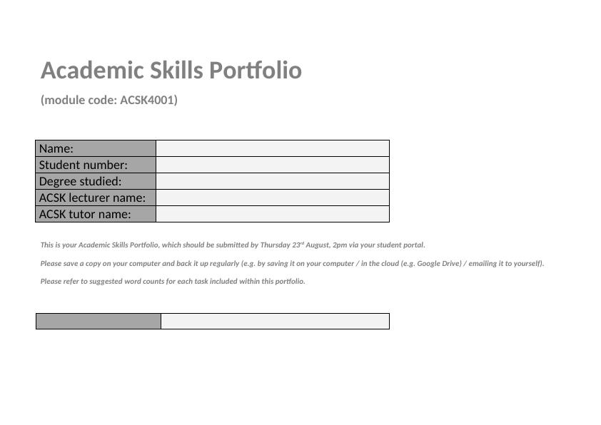 Academic Skills Portfolio: ACSK4001_1