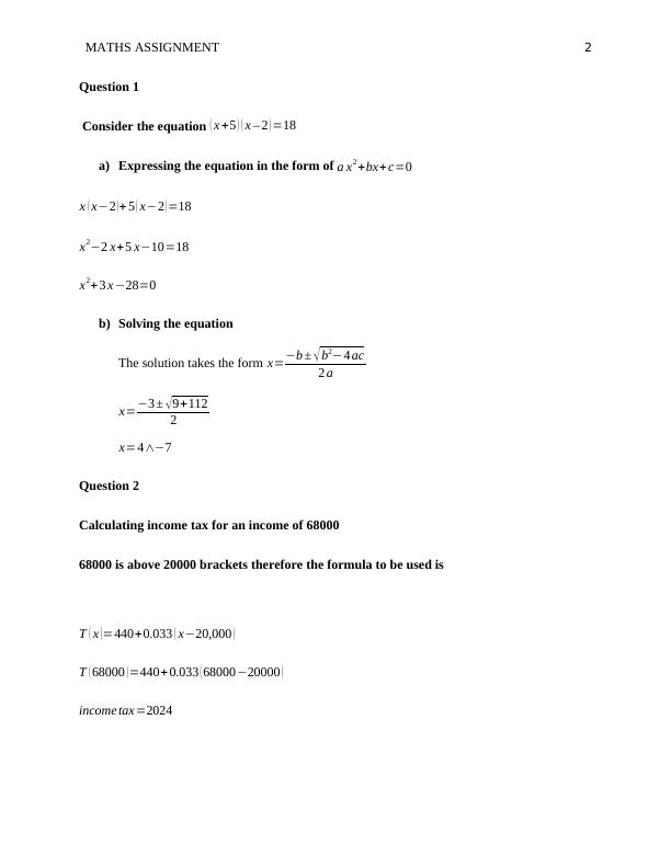 maths assignment example