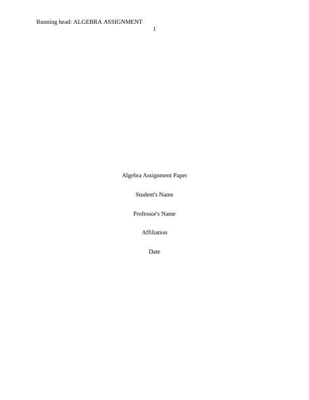 (PDF) Algebra Assignment Sample_1