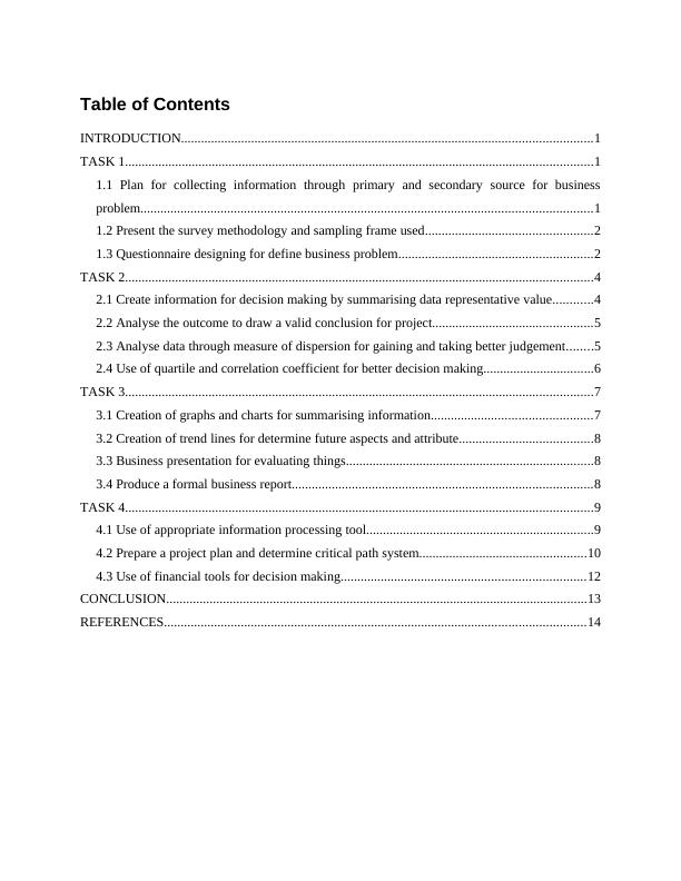 Data collection and analysis for business decision making INTRODUCTION 1 TASK 11_2